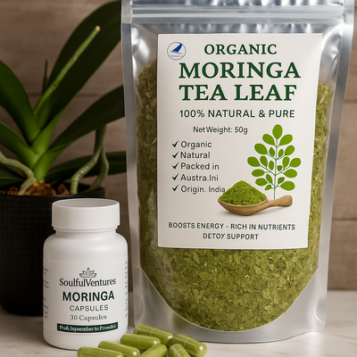 Organic Moringa Capsules (30) &amp; Leaf Tea Combo