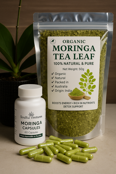 Organic Moringa Capsules (60) &amp; Leaf Tea Combo: A Double Dose of Wellness