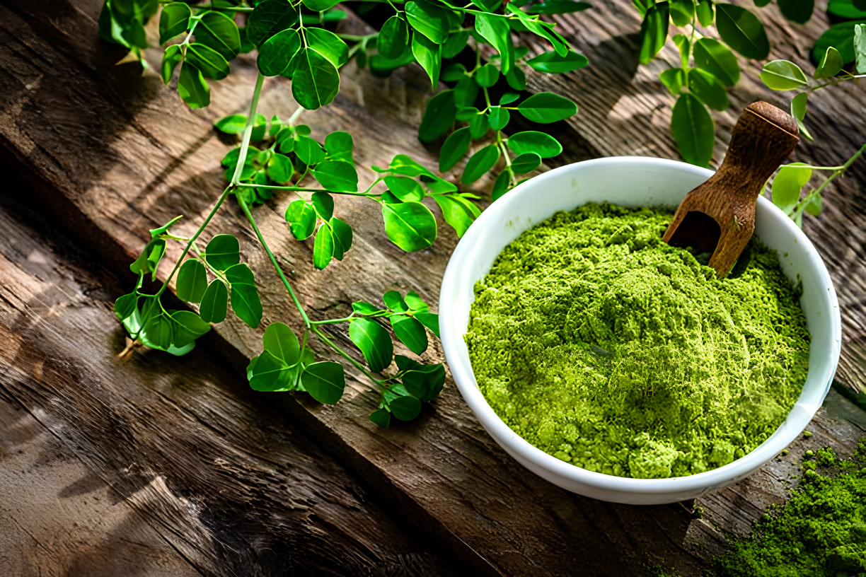 SoulfulVentures – Traditional Wooden Spoon with Moringa Powder and Fresh Moringa Leaf for Organic Wellness